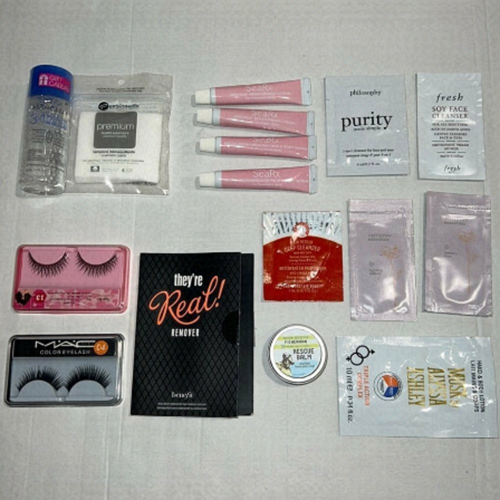 BEAUTY and skincare samples bundle (eyelashes, cleanser, micellar water, lotion)